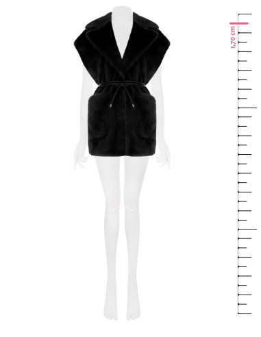 Gilet long sans manches en fourrure synthétique douce, avec ceinture en simili-cuir et poches « Rinascimento »