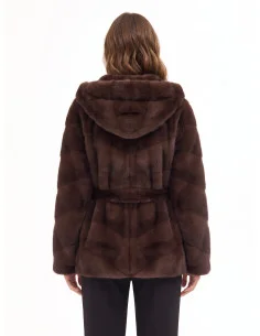 Short Kimono-Style Coat in Faux Fur with a Striped Pattern, ‘Rinascimento’ Effect 2