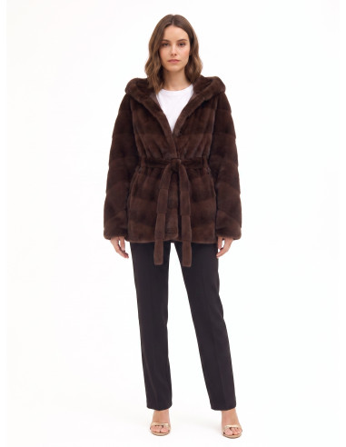 Manteau court style kimono en fourrure synthétique à motifs rayés « Rinascimento »