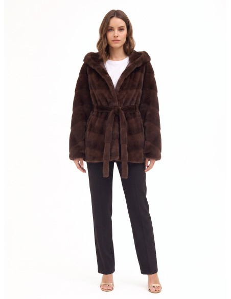 Short Kimono-Style Coat in Faux Fur with a Striped Pattern, ‘Rinascimento’ Effect