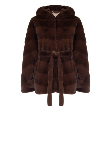 Short Kimono-Style Coat in Faux Fur with a Striped Pattern, ‘Rinascimento’ Effect