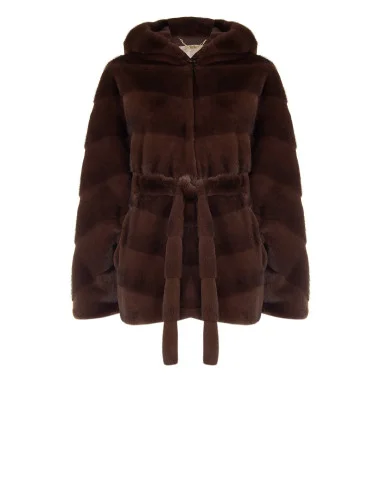 Short Kimono-Style Coat in Faux Fur with a Striped Pattern, ‘Rinascimento’ Effect