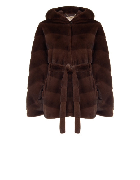 Short Kimono-Style Coat in Faux Fur with a Striped Pattern, ‘Rinascimento’ Effect