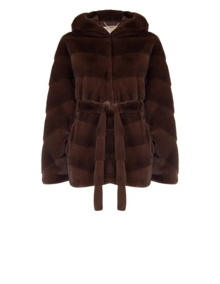 Short Kimono-Style Coat in Faux Fur with a Striped Pattern, ‘Rinascimento’ Effect