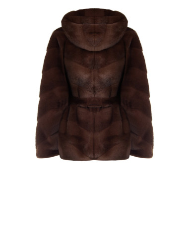 Short Kimono-Style Coat in Faux Fur with a Striped Pattern, ‘Rinascimento’ Effect