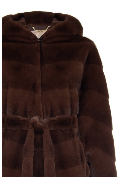 Short Kimono-Style Coat in Faux Fur with a Striped Pattern, ‘Rinascimento’ Effect