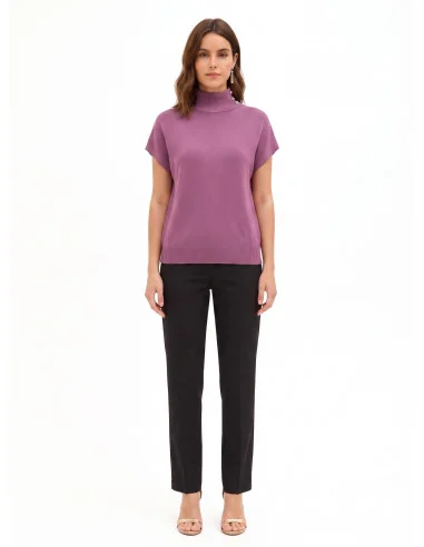 Oversized Turtleneck Jumper in a Viscose Blend with Rinascimento Jewelled Buttons