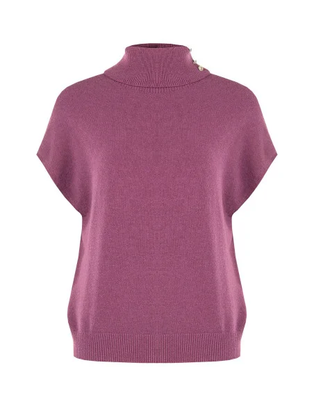 Oversized Turtleneck Jumper in a Viscose Blend with Rinascimento Jewelled Buttons