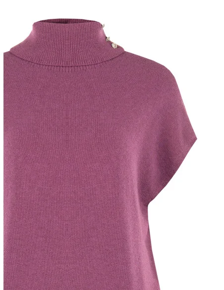 Maglione Over Dolcevita In Misto Viscosa Con Bottoni Gioiello Rinascimento