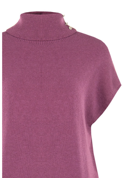 Oversized Turtleneck Jumper in a Viscose Blend with Rinascimento Jewelled Buttons