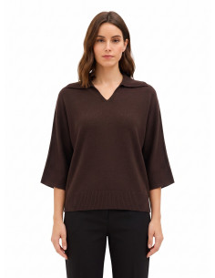 Maglione Polo Over Leggero In Misto Viscosa Con Maniche A 3/4 Rinascimento