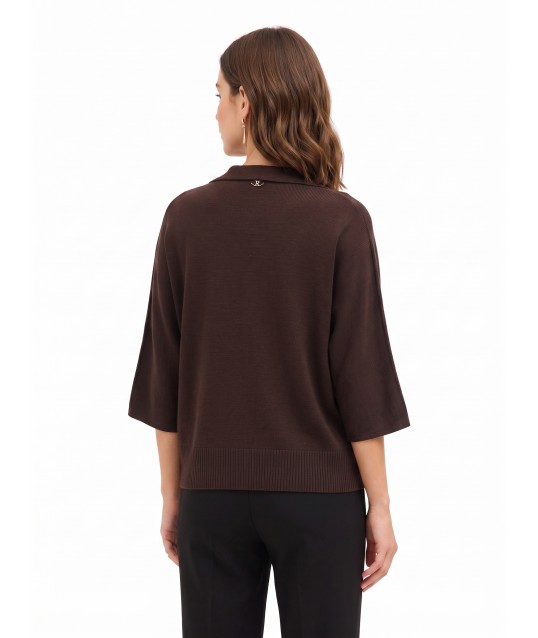 Maglione Polo Over Leggero In Misto Viscosa Con Maniche A 3/4 Rinascimento