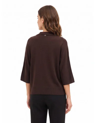 Lightweight Oversized Polo Jumper in Viscose Blend with 3/4-length Sleeves – Rinascimento