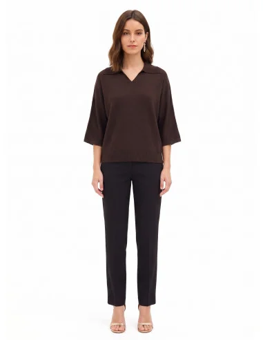 Lightweight Oversized Polo Jumper in Viscose Blend with 3/4-length Sleeves – Rinascimento