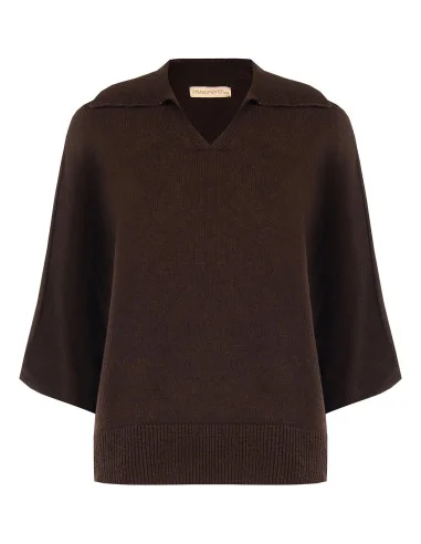 Lightweight Oversized Polo Jumper in Viscose Blend with 3/4-length Sleeves – Rinascimento