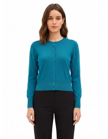 Cardigan à col rond avec boutons ton sur ton « Rinascimento »