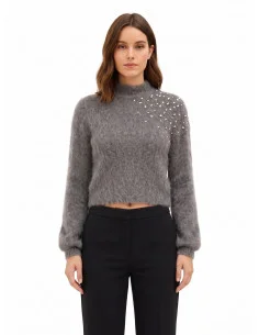 Rinascimento Mohair Crop Jumper with Cabochon Crystals