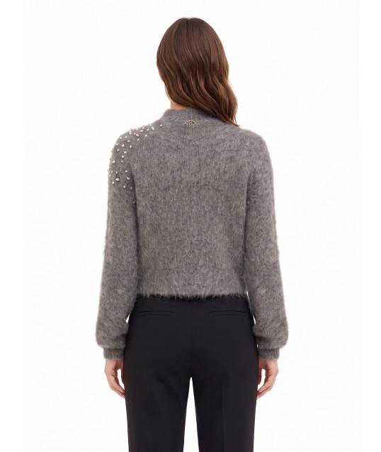 Maglione Crop In Mohair Con Cristalli Cabochon Rinascimento