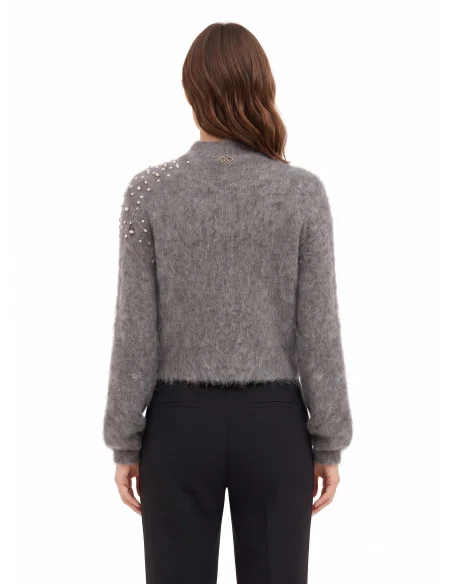 Maglione Crop In Mohair Con Cristalli Cabochon Rinascimento
