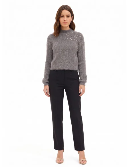 Rinascimento Mohair Crop Jumper with Cabochon Crystals