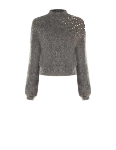 Maglione Crop In Mohair Con Cristalli Cabochon Rinascimento