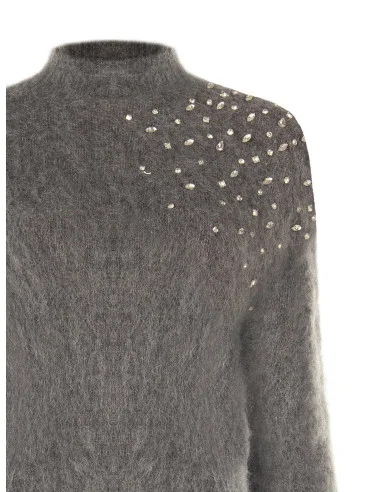 Pull court en mohair orné de cristaux cabochons « Rinascimento »