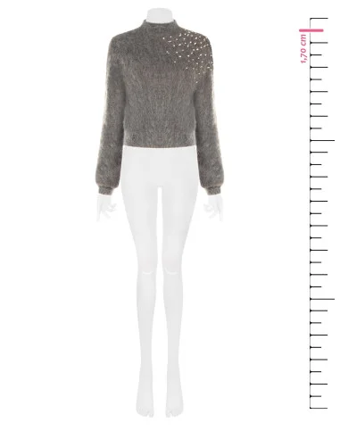 Pull court en mohair orné de cristaux cabochons « Rinascimento »