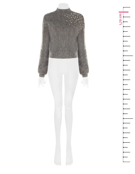 Rinascimento Mohair Crop Jumper with Cabochon Crystals