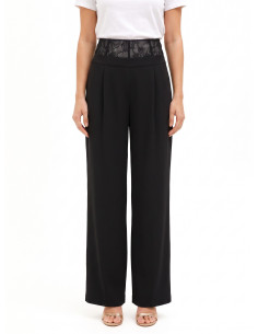 Pantalon palazzo en tissu Cadi avec bande bustier en dentelle Rinascimento