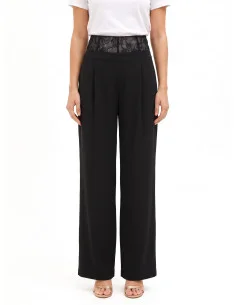Pantaloni Palazzo In Tessuto Cadi Con Fascia Bustier In Pizzo Rinascimento