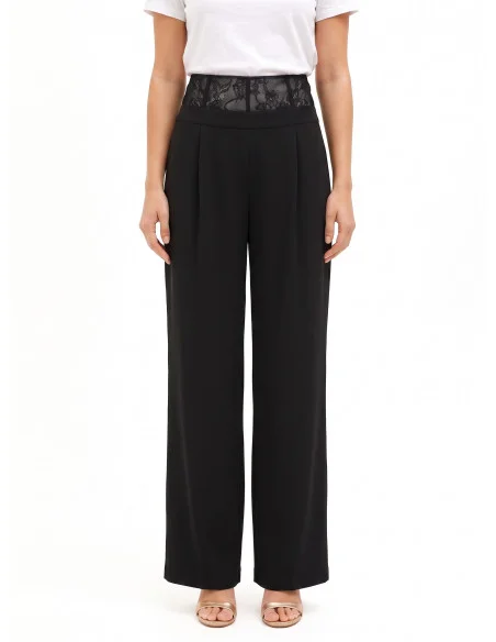 Pantalon palazzo en tissu Cadi avec bande bustier en dentelle Rinascimento