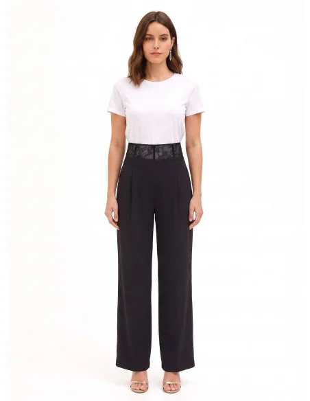 Palazzo Trousers in Cadi Fabric with a Rinascimento Lace Bustier Band