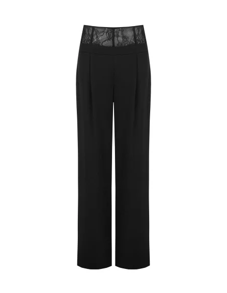 Pantalon palazzo en tissu Cadi avec bande bustier en dentelle Rinascimento