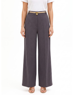 Single-pleat Palazzo Trousers with Faux-Leather Belt and Rinascimento Padlock Pendant