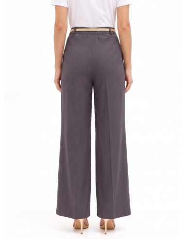 Single-pleat Palazzo Trousers with Faux-Leather Belt and Rinascimento Padlock Pendant