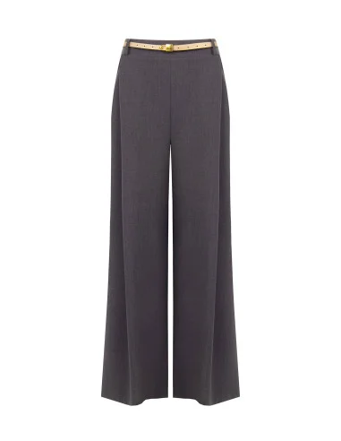 Single-pleat Palazzo Trousers with Faux-Leather Belt and Rinascimento Padlock Pendant