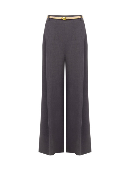 Pantalon palazzo à un pli, avec ceinture en simili-cuir et pendentif en forme de cadenas « Rinascimento »