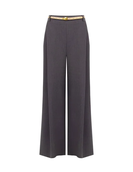 Single-pleat Palazzo Trousers with Faux-Leather Belt and Rinascimento Padlock Pendant