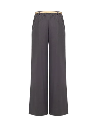 Single-pleat Palazzo Trousers with Faux-Leather Belt and Rinascimento Padlock Pendant
