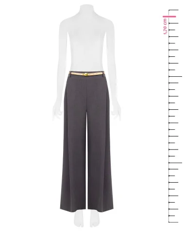 Single-pleat Palazzo Trousers with Faux-Leather Belt and Rinascimento Padlock Pendant