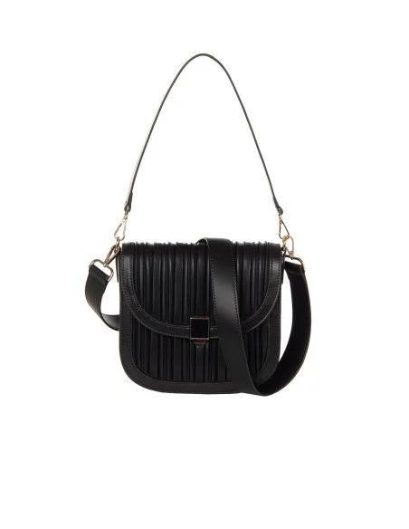 Pleated Faux Leather Shoulder Bag with 2 Removable Straps Rinascimento