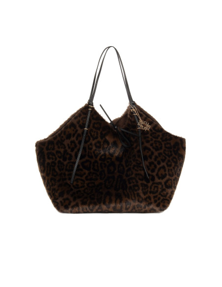 Maxi Borsa Shopper In Pelliccia Sintetica Maculata Con Pochette Interna Rinascimento