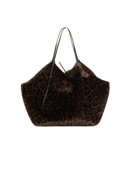 Maxi Borsa Shopper In Pelliccia Sintetica Maculata Con Pochette Interna Rinascimento