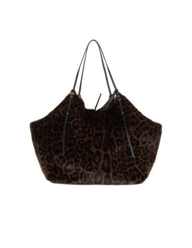 Maxi Borsa Shopper In Pelliccia Sintetica Maculata Con Pochette Interna Rinascimento