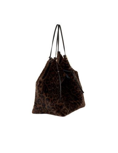 Maxi Borsa Shopper In Pelliccia Sintetica Maculata Con Pochette Interna Rinascimento