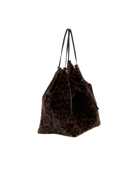 Maxi Borsa Shopper In Pelliccia Sintetica Maculata Con Pochette Interna Rinascimento