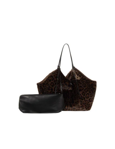 Maxi sac cabas en fausse fourrure à imprimé léopard avec pochette intérieure Rinascimento