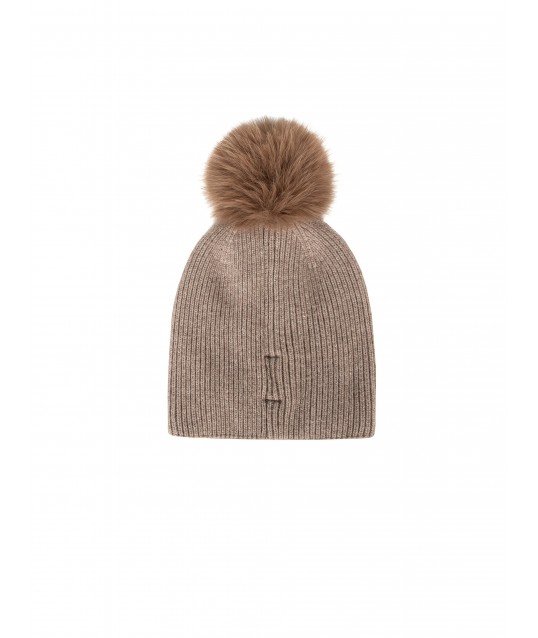 Cuffia In Misto Viscosa E Lana Con Cristalli Cabochon E Pon Pon In Pelliccia Sintetica Rinascimento