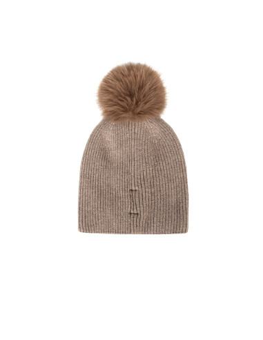Cuffia In Misto Viscosa E Lana Con Cristalli Cabochon E Pon Pon In Pelliccia Sintetica Rinascimento