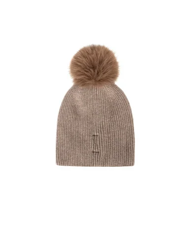 Cuffia In Misto Viscosa E Lana Con Cristalli Cabochon E Pon Pon In Pelliccia Sintetica Rinascimento
